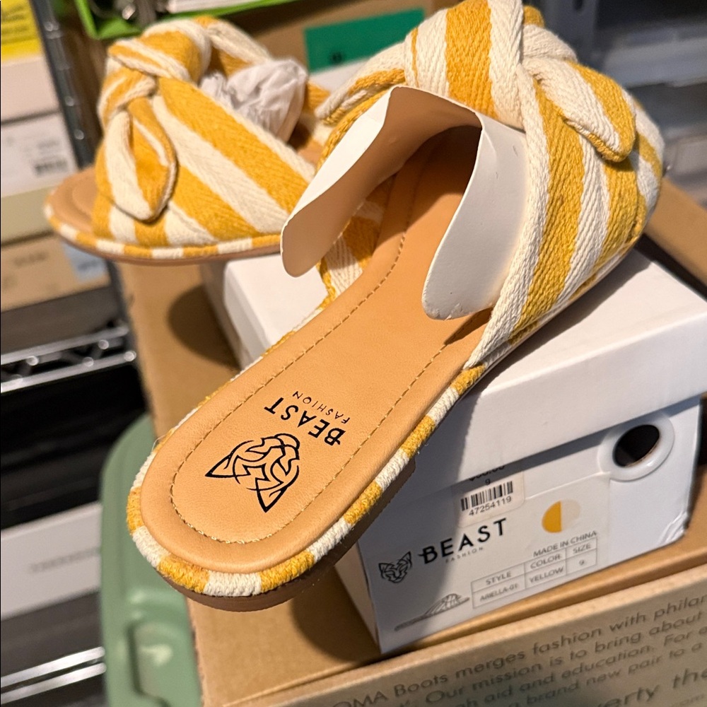 BEAST FASHION Striped Yellow and Cream Sandals - Picture 3 of 4